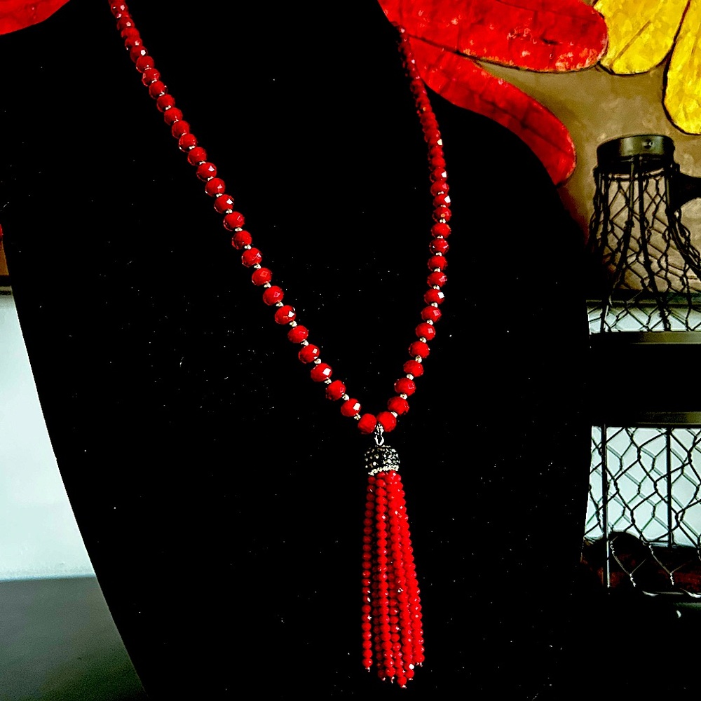 Elegant Dark Red Beaded Necklace